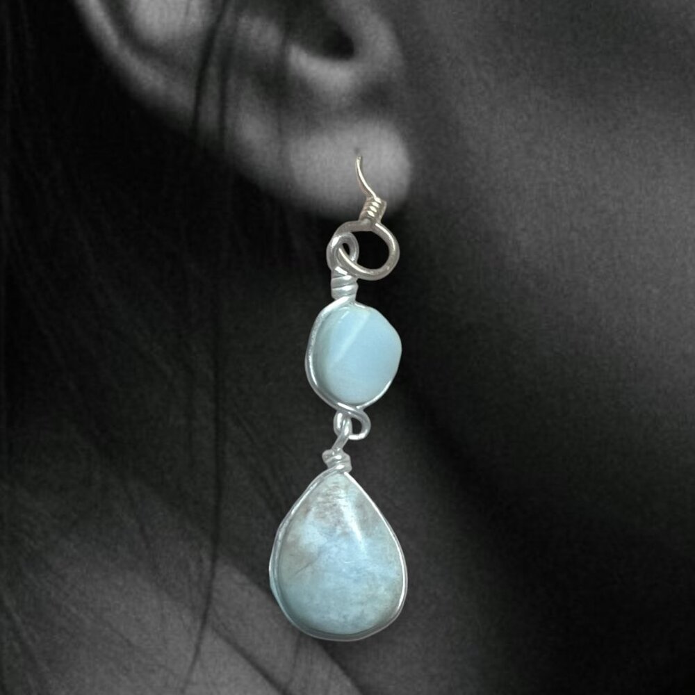 Natural Larimar earrings 925 wire gold filled never worn